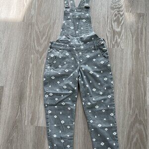 Hollister Denim Gray Long Bib Jumpsuit Cuffed Aztec Print Women's Size XS